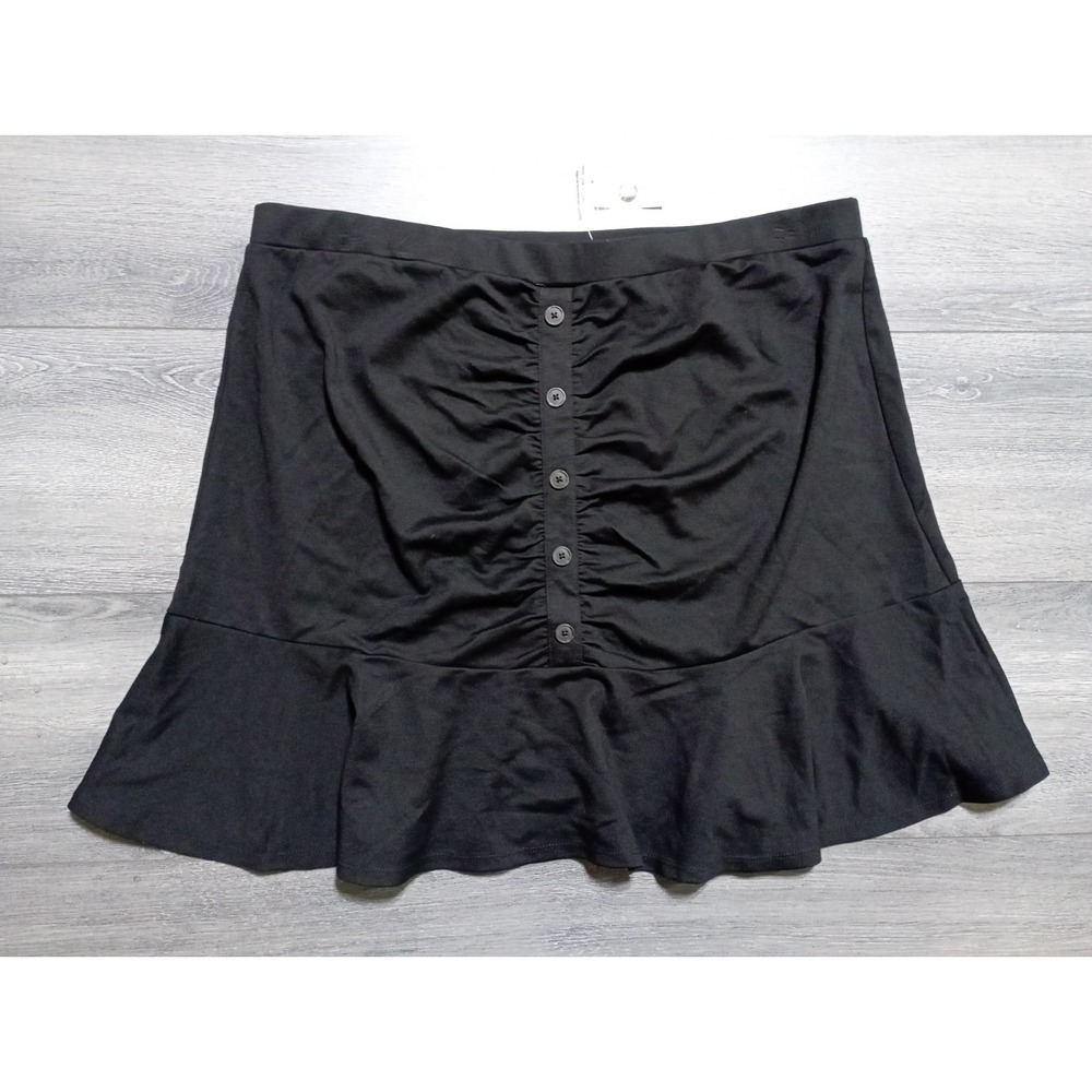 Cato Skirt Adult Womens X-Large Black Faux Buttons Flare Ruffle Pull On